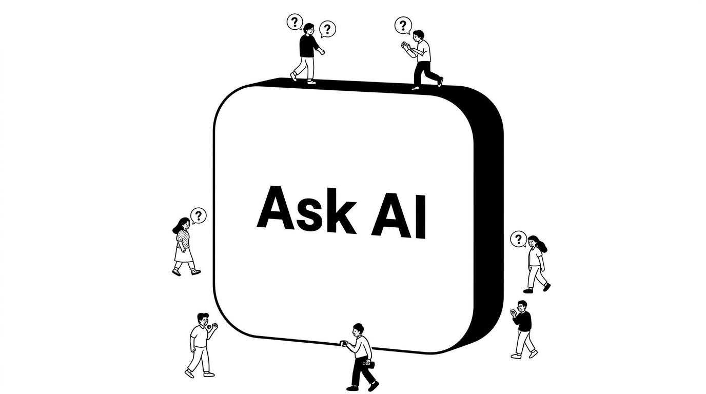 Ask AI button with confused people around it
