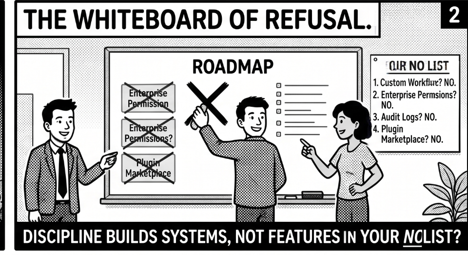 The Whiteboard of Refusal: Discipline builds systems, not features in your no list.
