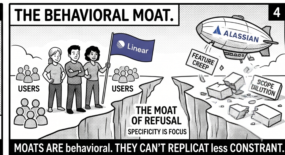 The Behavioral Moat: Moats are behavioral. They can't replicate less constraint.