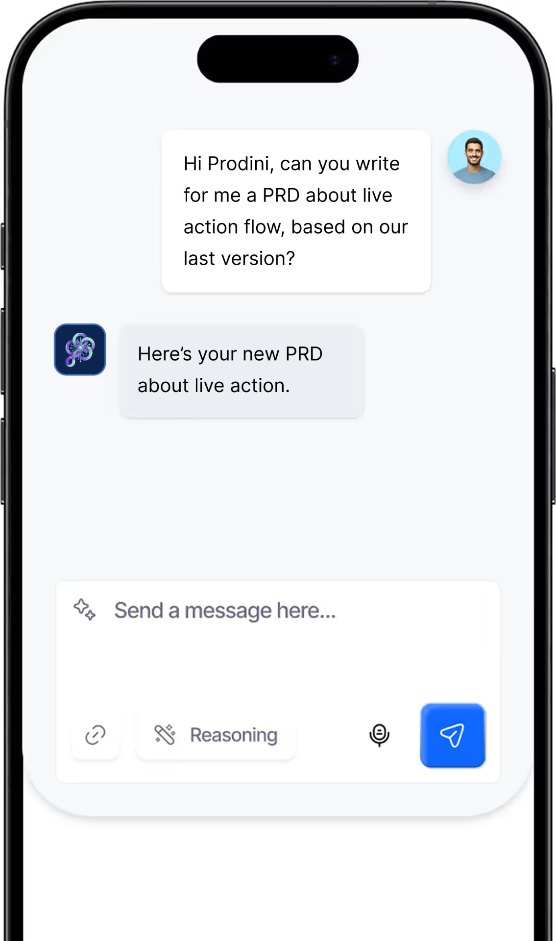 Prodini chat interface on iPhone